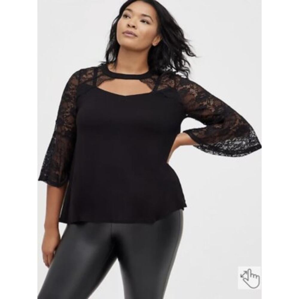 Torrid Black Lace Choker Neck Bell Sleeve Goth Witchy Swing Top Women 3